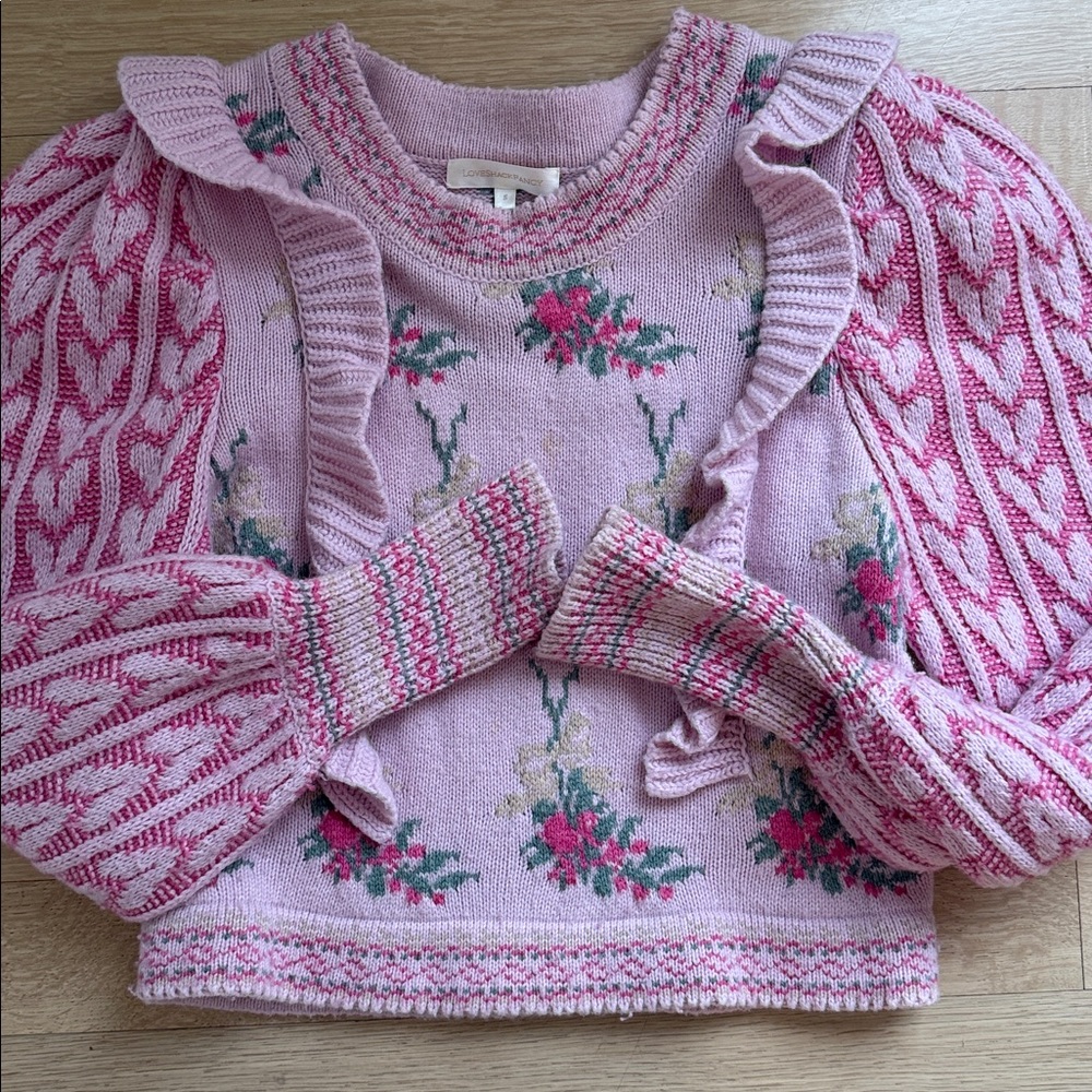 Floral Ruffle Pink Sweater - Picture 3 of 4